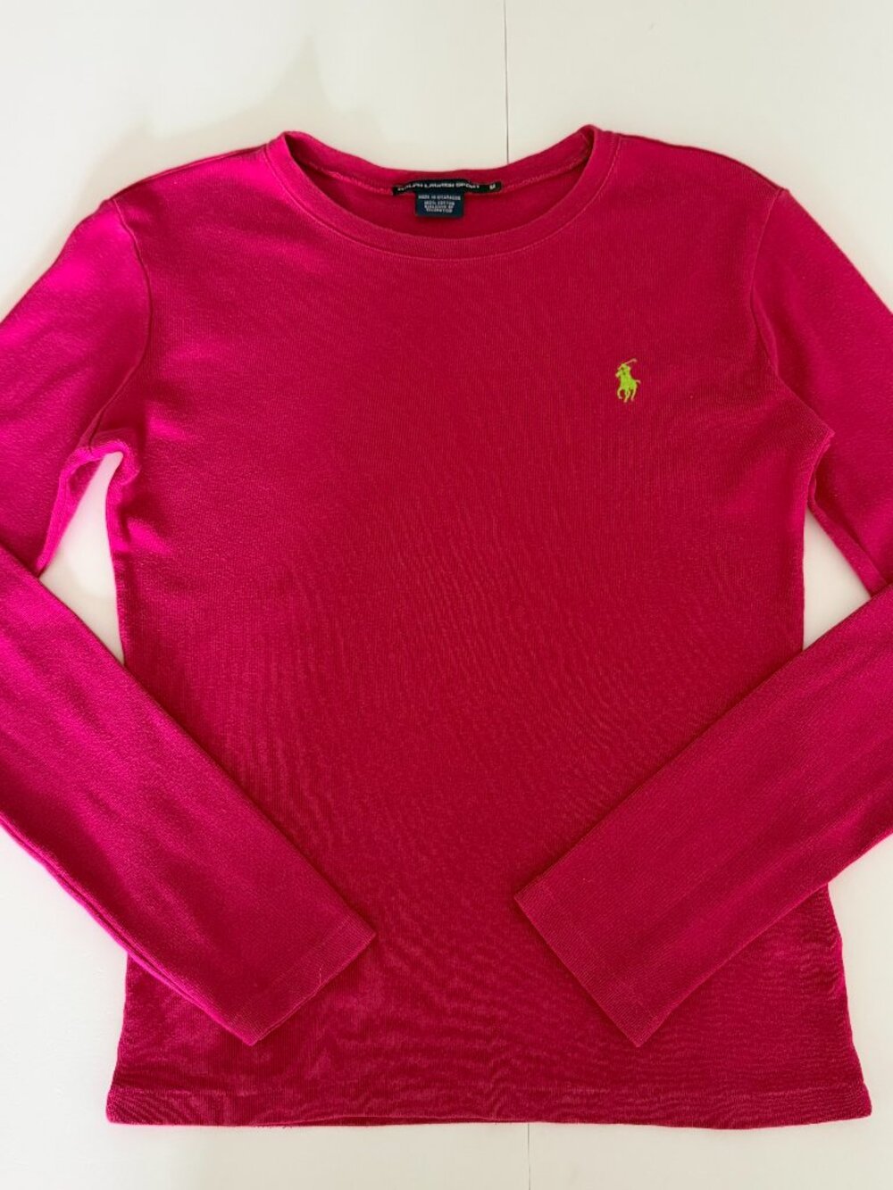 Ralph Lauren Sport Wms Pink 100% Cotton Long Sleeve Top Green Pony M Preppy